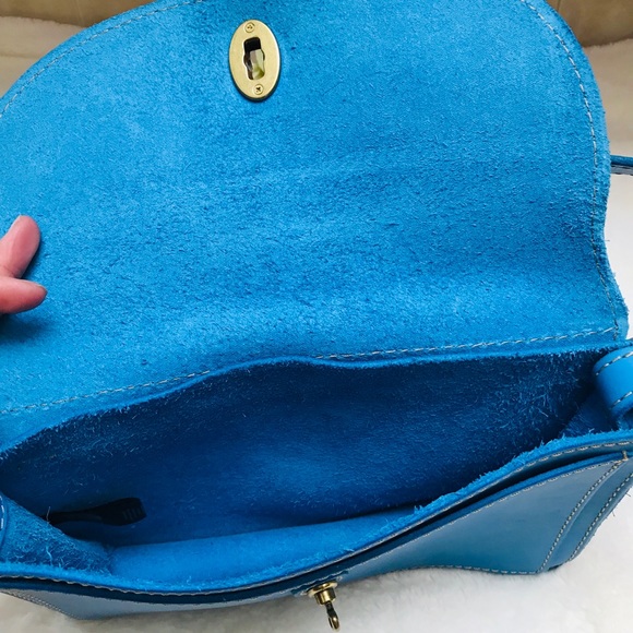 Fossil Blue Cowhide Leather Top Flap Handbag - Picture 4 of 8